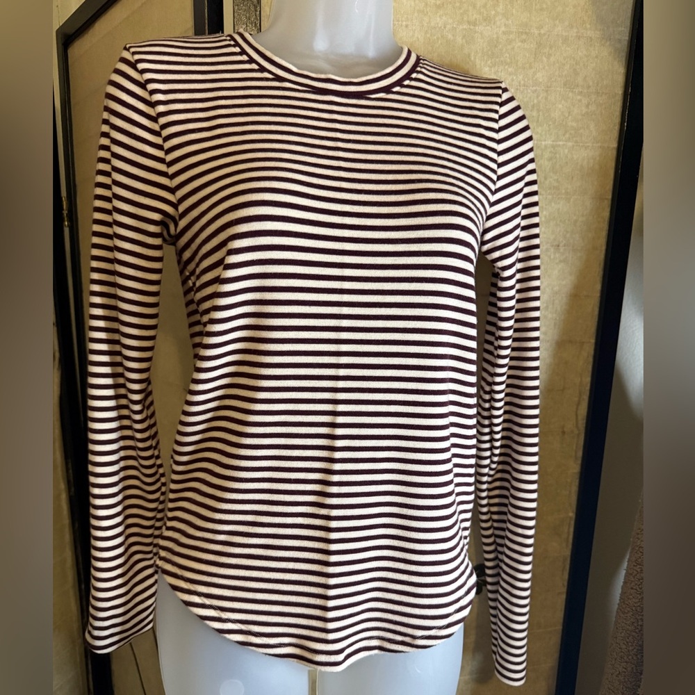 American Eagle Outfitters Striped Long Sleeve Top in Ivory and Burgundy